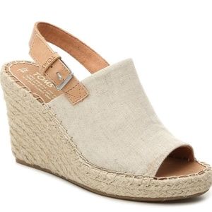 Toms Womens Monica Beige Canvas Espadrilles Wedges 9.5 Medium BHFO 6601